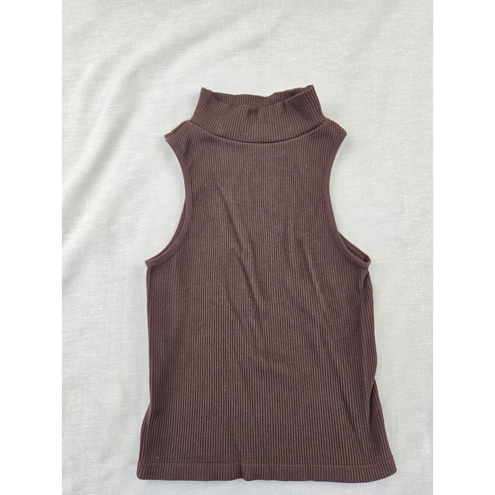Suzette Collection Brown Ribbed Mock Neck Sleeveless Top Womens SM